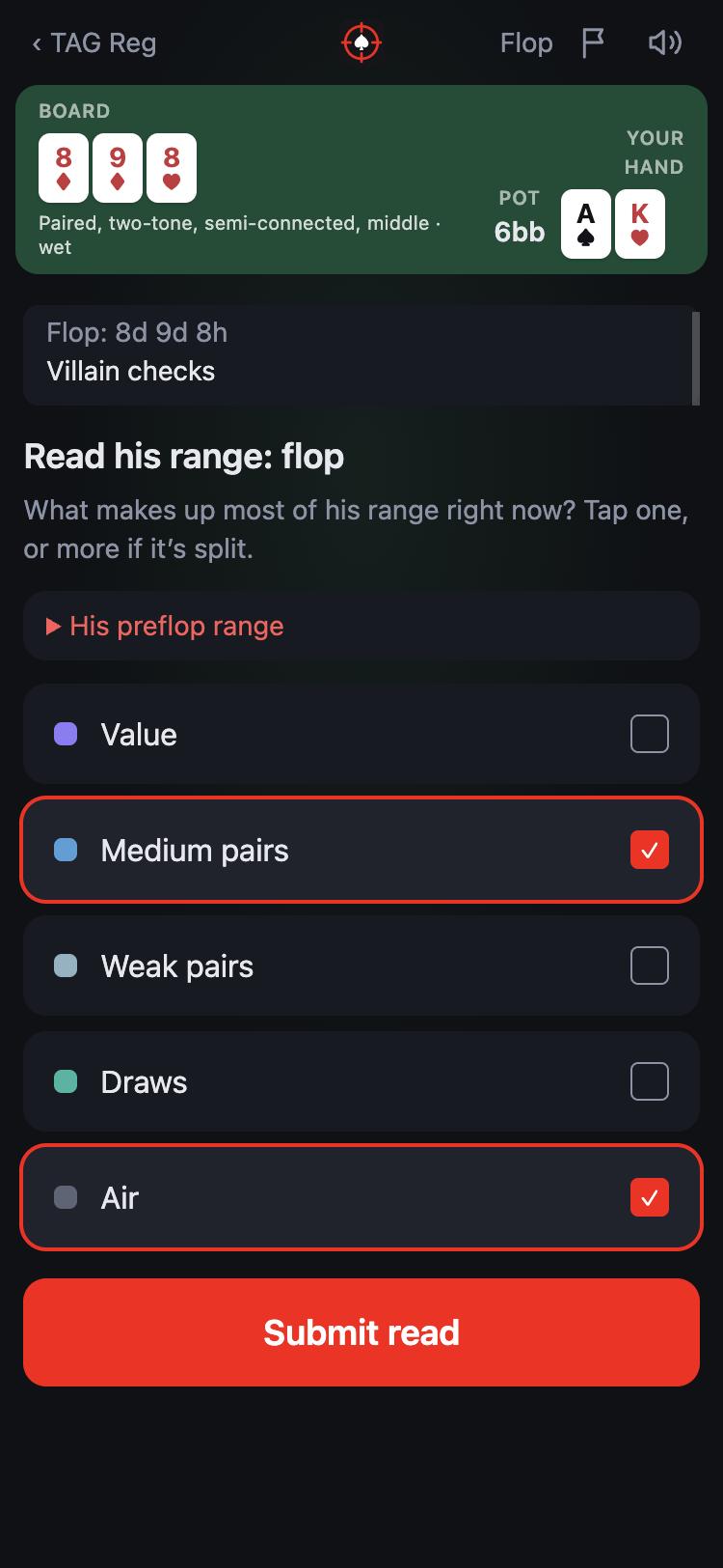 A bucket read: Medium pairs and Air are ticked.